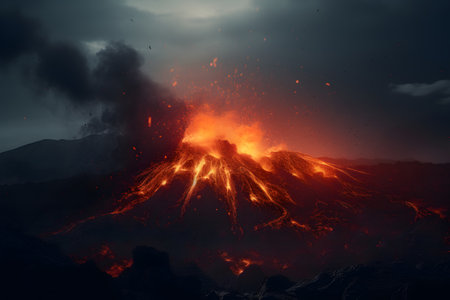 sunset over the volcano. Generative AIの素材