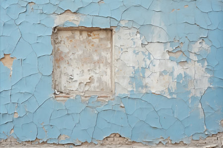 Damaged Weathered Wall. Peeling Paint, Cracks, and a Visible Hole - Vintage Background. Generative AIの素材