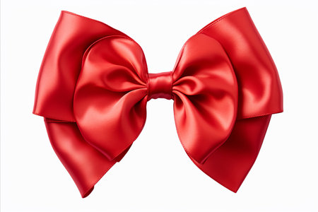 A red ribbon is tied into a bow and isolated on a white background. Generative AIの素材