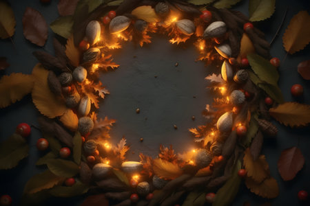 autumn leaves in the fireplace. Generative AIの素材