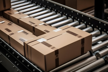boxes in warehouse. Generative AIの素材
