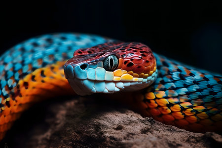 close up of a red and green snake. Generative AIの素材