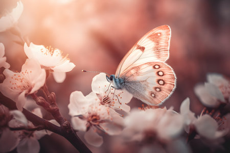 butterfly on pink flower. Generative AIの素材