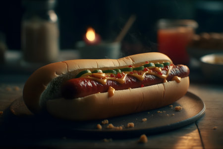 hot dog with mustard. Generative AIの素材