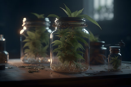 Glass jar with a plant. Generative AIの素材