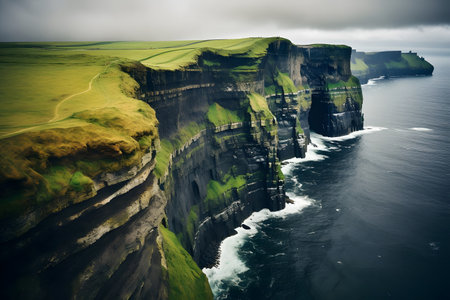 Beautiful picturesque rocky coast from a bird's eye view. Generative AIの素材