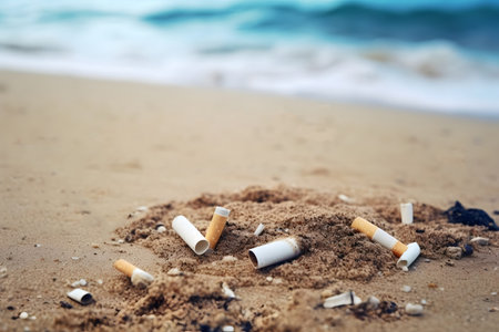 cigarette in the sand. Generative AIの素材