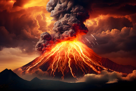 Volcanic eruption at night. Generative AIの素材