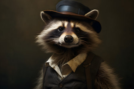 Stylish raccoon in a hat and vest. Generative AIの素材