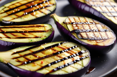 grilled eggplant on a grill. Generative AIの素材