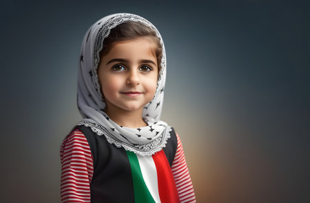 Child with Palestinian flag. Generative AIの素材