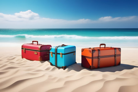 travel suitcase on the beach. Generative AIの素材