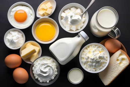 Top view of dairy products. Generative AIの素材