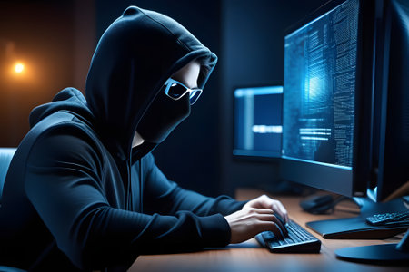 hacker stealing data from a computer. Generative AIの素材