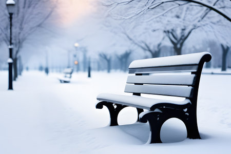 bench in the snow. Generative AIの素材