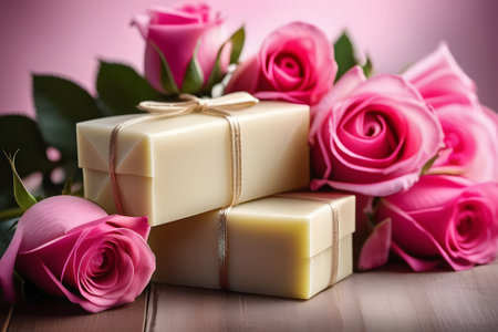 pink roses and gift box. Generative AIの素材