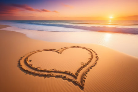 heart on the beach. Generative AIの素材