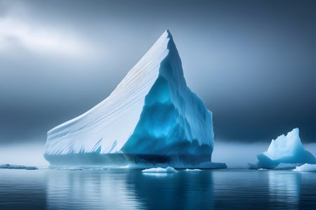 Majestic iceberg with captivating blue and white hues, floating gracefully in the ocean. Perfect for travel ads and educational materials on icebergs and the Arctic.の素材