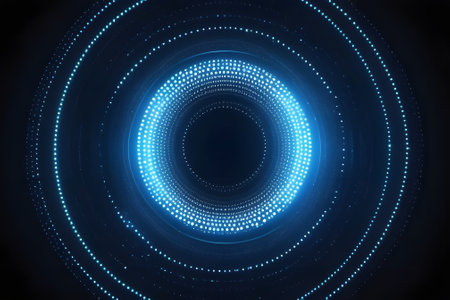 This abstract technology background features a captivating blue circle of dots, perfect for enhancing websites, presentations, and digital projects with a modern touch.の素材