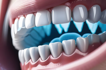 Render of beautiful snow-white smile, medicine concept.の素材