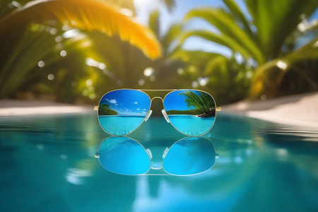 Sunglasses on the beach on a sunny day.の素材