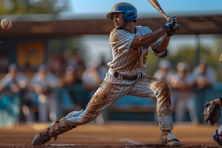 Baseball player in action on the field during a baseball game.の素材