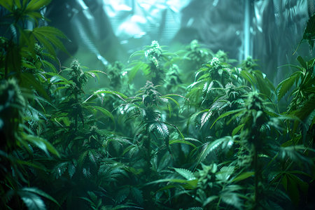 Cannabis plant. Marijuana grow operation. Legal Marijuana cultivation in the home.の素材