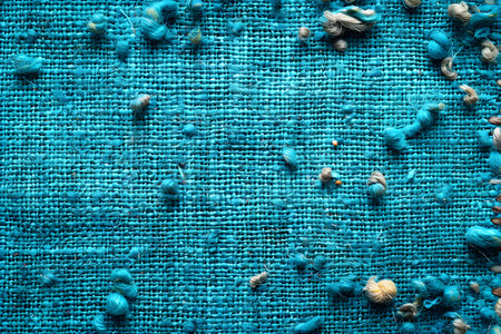 Loose multicolored threads and fibers adorn a vibrant blue woven textile background, creating a visually intriguing and texture-rich pattern. ideal for use in fabric design, textile art projects, and intricate craft presentations. Generative AIの素材