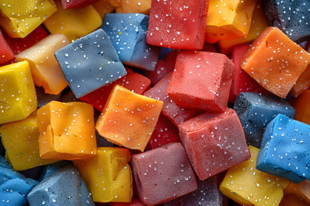 Bright and vibrant assorted colorful candy squares adorned with sugar crystals. ideal for festive occasions, holidays, and special events to add a touch of sweetness and visual appeal. perfect for use in party decorations, gift packaging, and confectionery displays. Generative AIの素材
