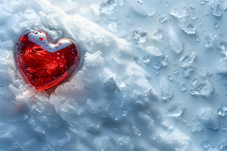 A striking image of a red heart encapsulated in ice, creating a visual contrast between warmth and coldness. perfect for valentine's day themes or conveying emotions such as love, passion, and tension. ideal for use in greeting cards, posters, and digital designs. Generative AIの素材