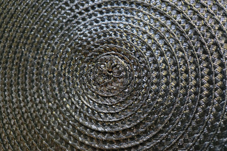 Detailed view of a straw weave pattern featuring concentric circles, showcasing the intricate...