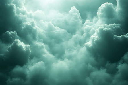 Ethereal green clouds create a mystical atmosphere, blending natural beauty with abstract art. the soft, floating formations evoke a sense of tranquility, perfect for interior design inspiration and digital projects. Generative AIの素材