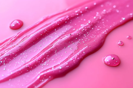 A vibrant pink fluid texture flows across the image, adorned with shimmering glitter particles. the rich, glossy surface creates an abstract and artistic background ideal for creative design projects, including posters, prints, and digital graphics. Generative AIの素材