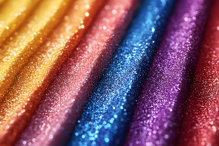 Vibrant glitter stripes in an array of colors create a stunning visual effect. perfect for festive decorations, art projects, and creative design purposes, offering a bright, shimmering appeal. Generative AIの素材