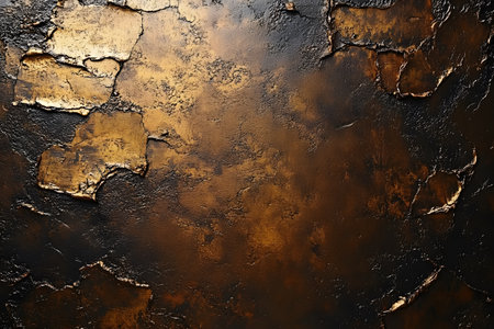 Abstract textured background featuring a blend of metallic gold and black colors. the surface showcases an artistic, cracked texture with a dynamic interplay of light and shadow, suitable for creative design projects. Generative AIの素材