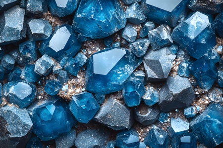 Vibrant blue crystals clustered together, showcasing various geometric shapes and reflective surfaces. ideal for art projects, design inspiration, and backgrounds featuring natural beauty and complexity. Generative AIの素材