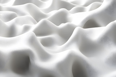 Smooth, undulating white waves create a serene, abstract texture. ideal for backgrounds, these soft folds convey tranquility and fluidity, offering a versatile design element for modern and minimalist aesthetics. Generative AIの素材