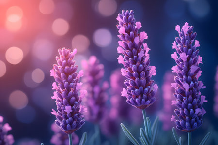 Vibrant lavender flowers stand out against a softly blurred background, creating a calming and enchanting atmosphere. ideal for nature-themed decor, print designs, or relaxation-focused projects. Generative AIの素材