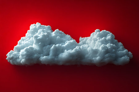 A fluffy white cloud is set against a vibrant red background, creating a striking visual contrast. this bold composition combines natural elements with vivid color, perfect for artistic and modern design projects. Generative AIの素材