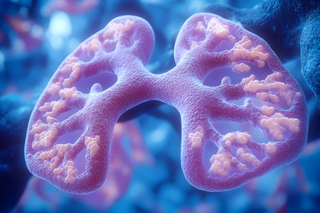 A detailed, abstract 3d render showcasing a complex microscopic biological structure with branches and vibrant colors, ideal for scientific illustration, educational materials, and biological research presentations. Generative AIの素材