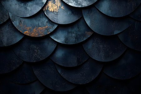 Dark metal scales with a textured and slightly weathered appearance present a sophisticated backdrop perfect for modern design projects. the overlapping pattern adds depth, ideal for industrial-themed decor or creative backgrounds. Generative AIの素材