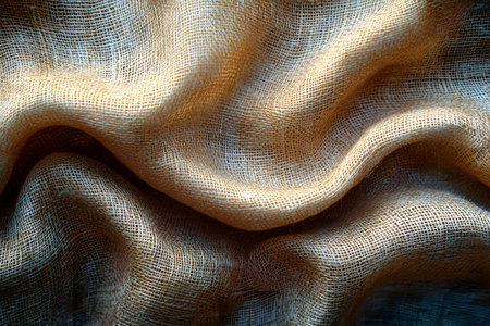 A close-up view of intricately woven fabric, displaying a dynamic interplay of light and shadow. the textile's texture creates a sense of movement and depth, ideal for abstract art, design projects, and decorative backgrounds. Generative AIの素材