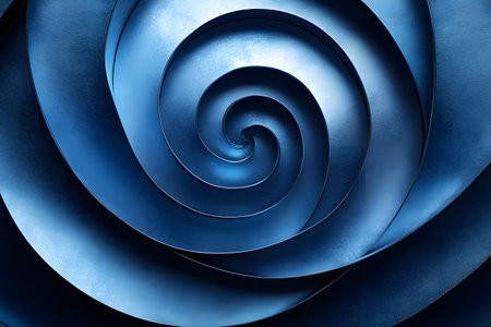 A visually striking abstract image featuring a blue spiral pattern. the design showcases a mesmerizing interplay of light and shadow, ideal for modern art pieces, interior decor, or design projects seeking a contemporary and elegant touch. Generative AIの素材