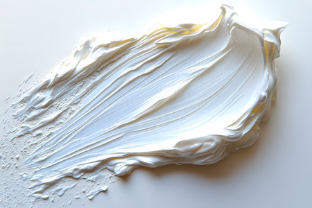 A close-up of a smooth, white creamy texture spread across a light surface, creating an abstract design. the flow and movement of the texture evoke a sense of softness and fluidity, ideal for design and art concepts. Generative AIの素材