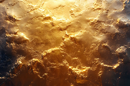 Abstract textured surface resembling molten gold with rich, warm lighting. ideal for backgrounds in design projects, this image evokes a sense of luxury and warmth through its vibrant metallic hues and intricate patterns. Generative AIの素材
