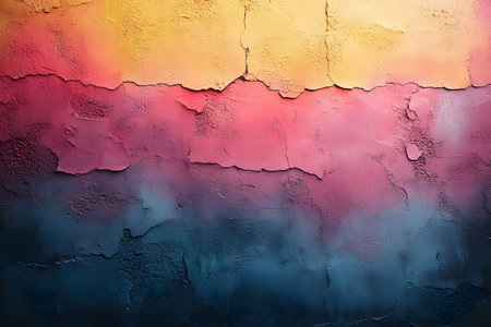 Colorful textured wall with a blend of warm and cool hues, showcasing a gradient of yellow, pink, and blue. capturing the beauty of abstract art, perfect for creative projects, backgrounds, and contemporary design inspirations. Generative AIの素材