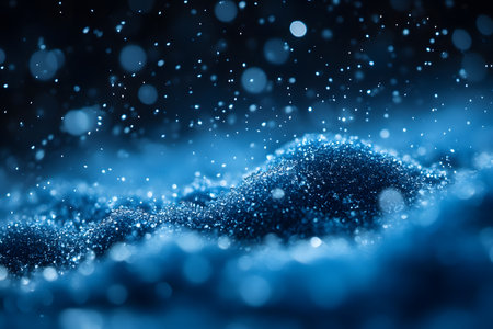 Enchanting abstract scene featuring shimmering blue particles resembling snowflakes. captures the essence of winter magic, offering a sparkling backdrop ideal for holiday-themed designs and seasonal decorations. Generative AIの素材