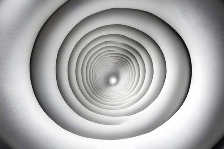 Concentric circular patterns create a visually striking abstract design in grayscale, conveying a sense of infinity and depth. ideal for modern design projects, backgrounds, and minimalist art pieces. Generative AIの素材