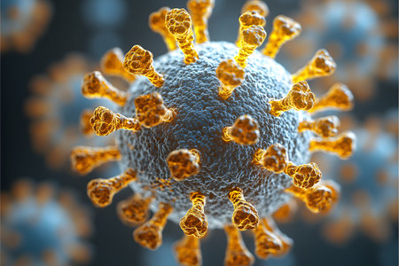 Intricate 3d illustration depicting the detailed structure of the coronavirus. highlighting spike proteins and spherical viral form for educational and scientific visualization, essential for research and learning. Generative AIの素材