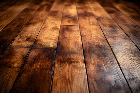 Close-up of a rustic hardwood floor showcasing natural wood grain patterns and warm tones, ideal for interior design projects or home renovation inspirations. the detailed texture enhances the aesthetic appeal and architectural value of the flooring style. Generative AIの素材